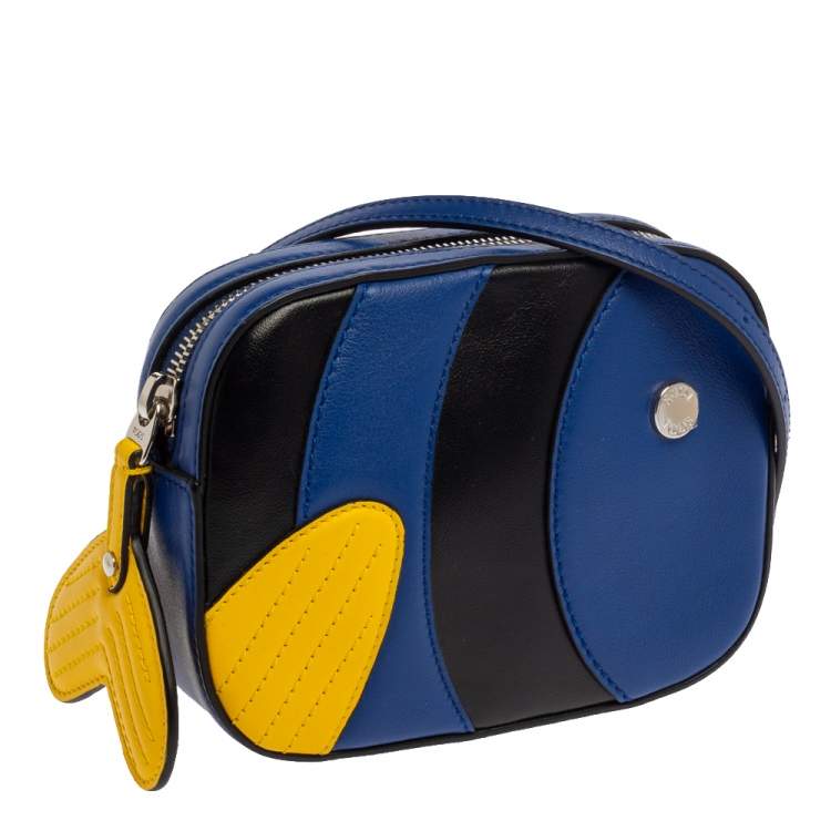 Pre Owned Tod's Blue/Yellow Leather Zoo Fish Camera Crossbody Bag