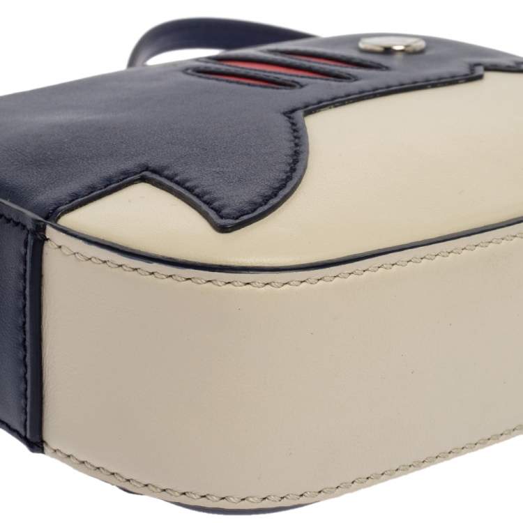 Pre Owned Tod's Blue/White Leather Zoo Shark Camera Crossbody Bag