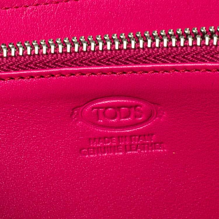 Pre Owned Tod's Pink Leather Double T Zip Around Continental Wallet