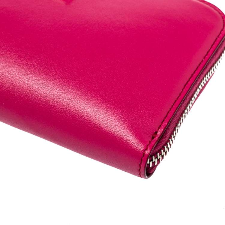 Pre Owned Tod's Pink Leather Double T Zip Around Continental Wallet