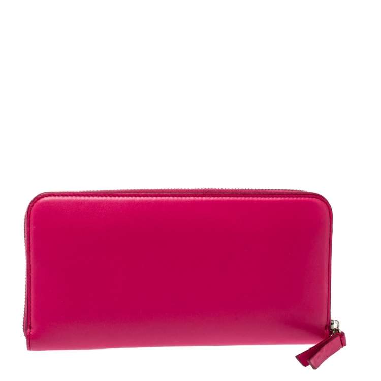 Pre Owned Tod's Pink Leather Double T Zip Around Continental Wallet