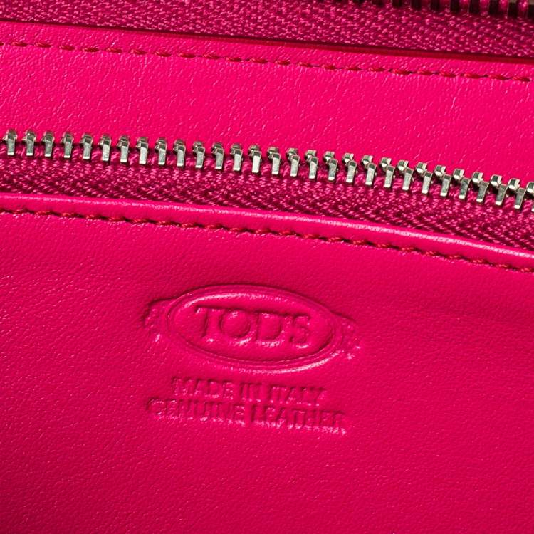 Pre Owned Tod's Fuchsia Leather Double T Zip Around Wallet