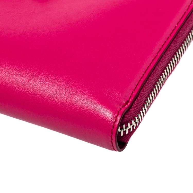 Pre Owned Tod's Fuchsia Leather Double T Zip Around Wallet