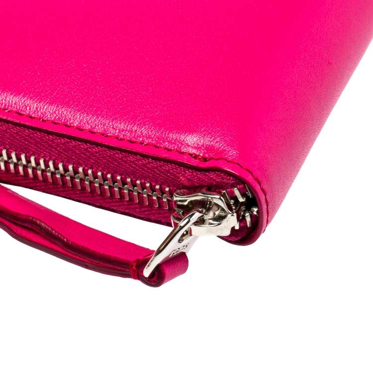 Pre Owned Tod's Fuchsia Leather Double T Zip Around Wallet