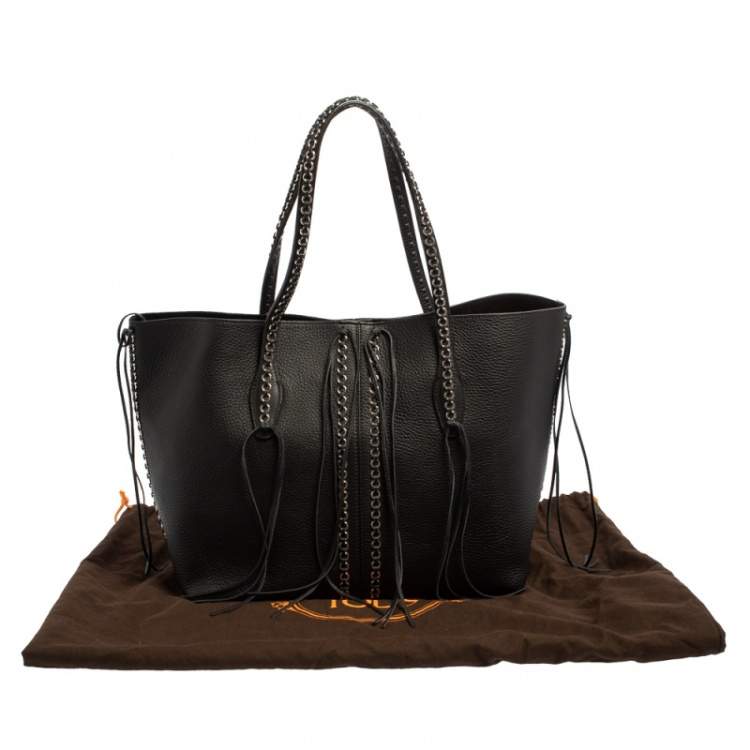 مملوكة مسبقًا Tod's Black Leather ANJ Rings Shopper Tote