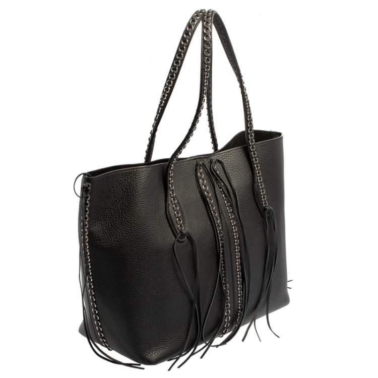 مملوكة مسبقًا Tod's Black Leather ANJ Rings Shopper Tote
