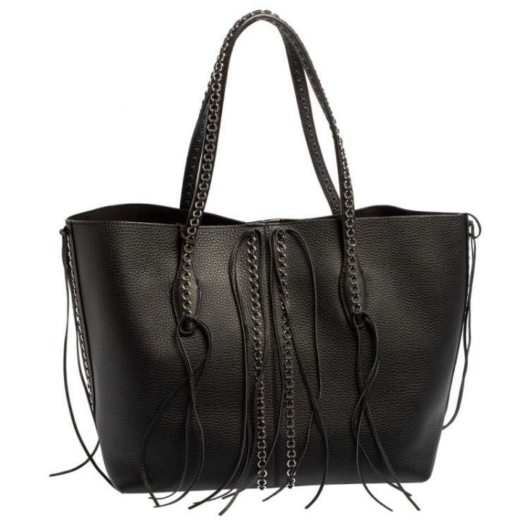 مملوكة مسبقًا Tod's Black Leather ANJ Rings Shopper Tote