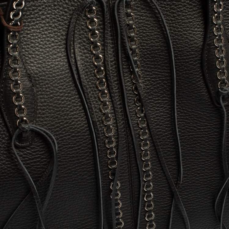 مملوكة مسبقًا Tod's Black Leather ANJ Rings Shopper Tote