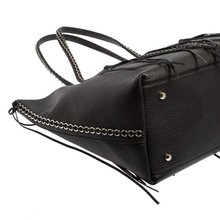 مملوكة مسبقًا Tod's Black Leather ANJ Rings Shopper Tote