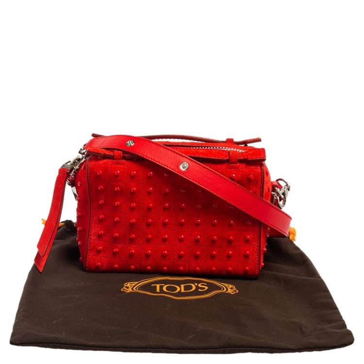 Pre Owned Tod's Red Suede Micro Studs Gommino Shoulder Bag