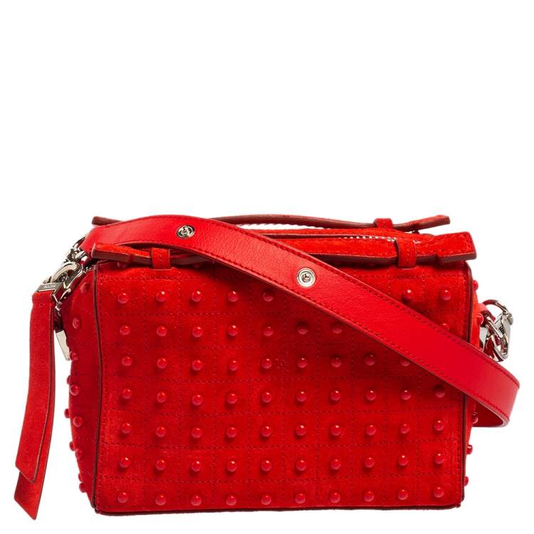 Pre Owned Tod's Red Suede Micro Studs Gommino Shoulder Bag