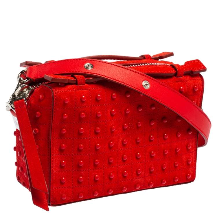 Pre Owned Tod's Red Suede Micro Studs Gommino Shoulder Bag