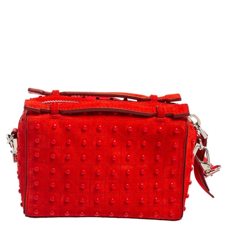 Pre Owned Tod's Red Suede Micro Studs Gommino Shoulder Bag