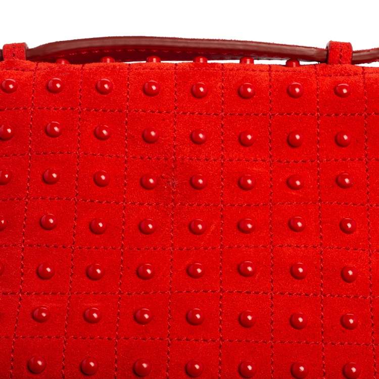 Pre Owned Tod's Red Suede Micro Studs Gommino Shoulder Bag