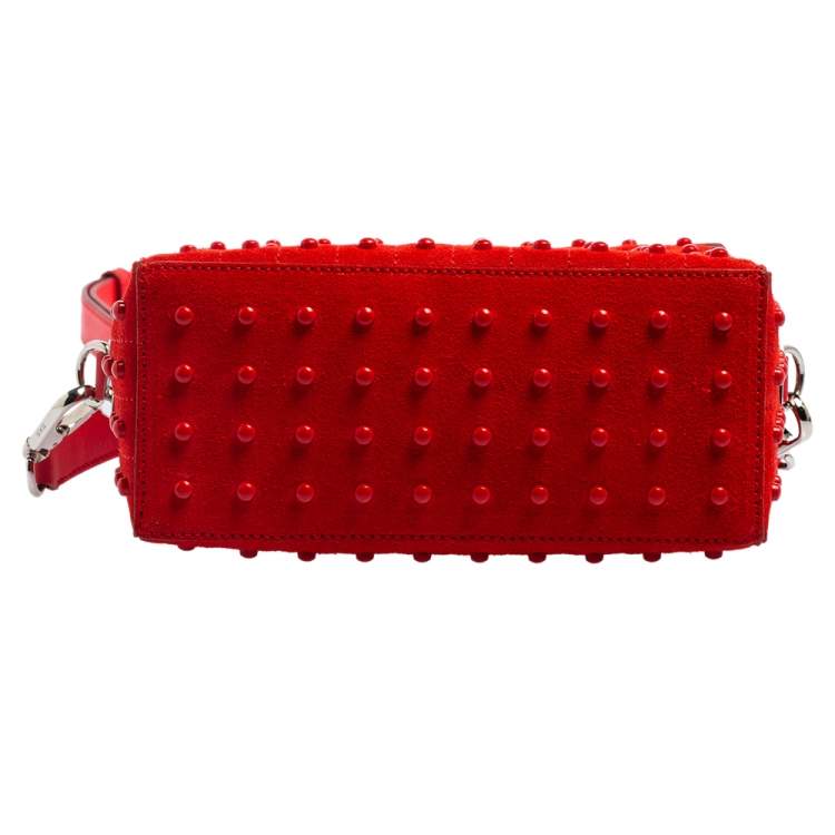 Pre Owned Tod's Red Suede Micro Studs Gommino Shoulder Bag
