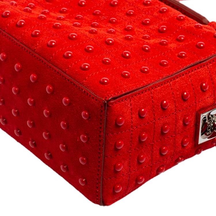 Pre Owned Tod's Red Suede Micro Studs Gommino Shoulder Bag