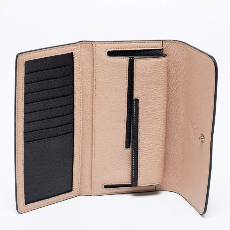 Pre Owned Tod's Black Leather Logo Flap Wallet 