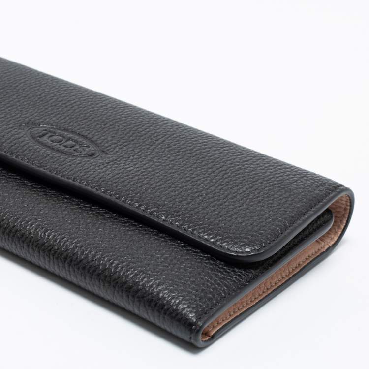 Pre Owned Tod's Black Leather Logo Flap Wallet 