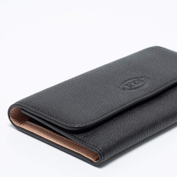 Pre Owned Tod's Black Leather Logo Flap Wallet 