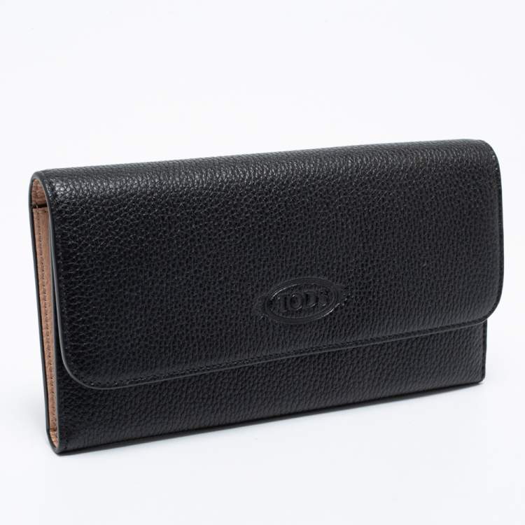 Pre Owned Tod's Black Leather Logo Flap Wallet 