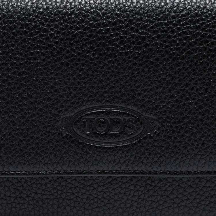Pre Owned Tod's Black Leather Logo Flap Wallet 