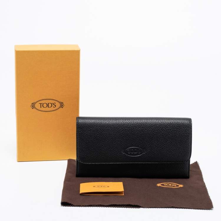 Pre Owned Tod's Black Leather Logo Flap Wallet 