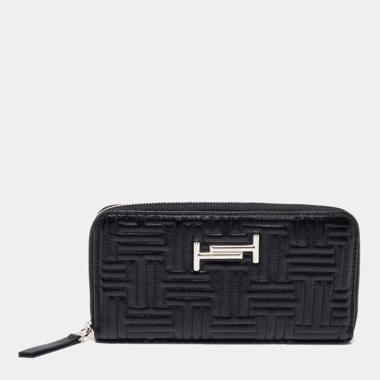 Pre Owned Tod's Black Quilted Leather Double T Zip Around Wallet