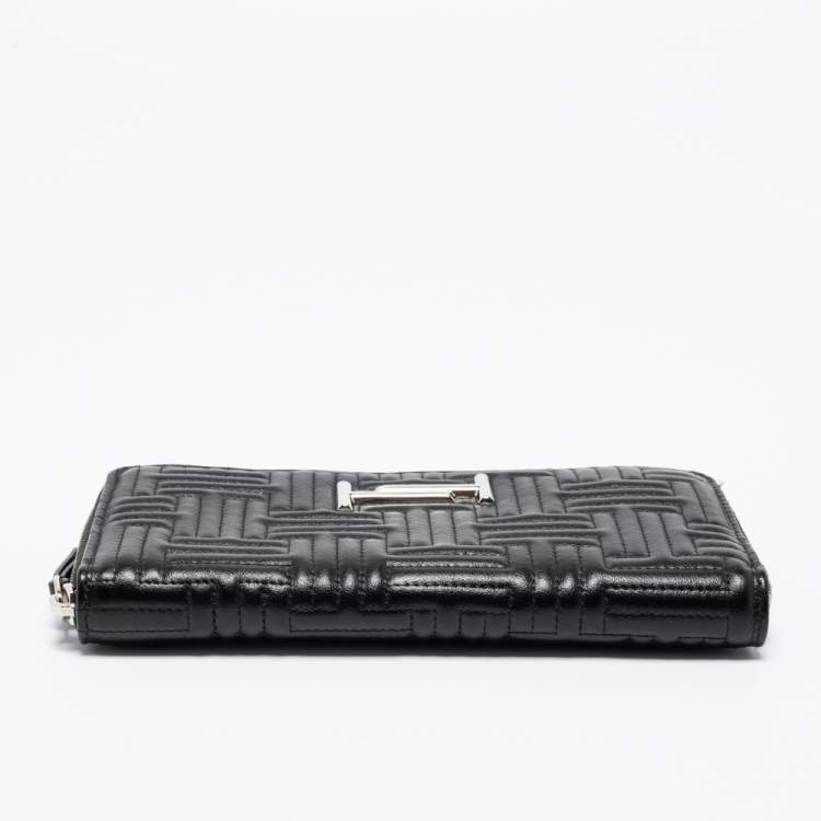 Pre Owned Tod's Black Quilted Leather Double T Zip Around Wallet