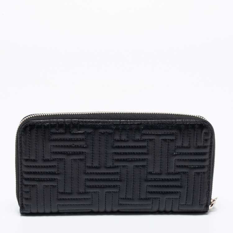 Pre Owned Tod's Black Quilted Leather Double T Zip Around Wallet