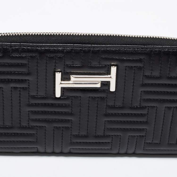 Pre Owned Tod's Black Quilted Leather Double T Zip Around Wallet