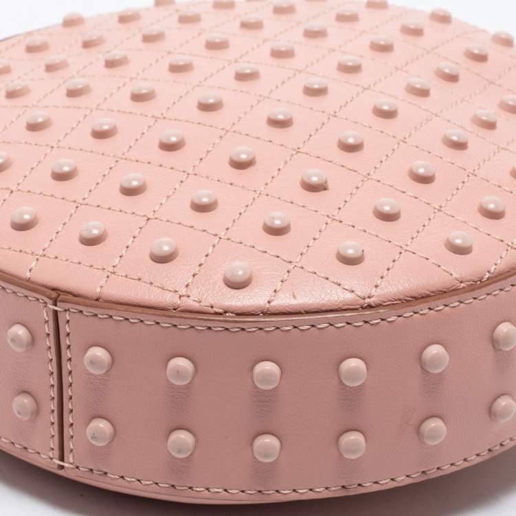 Pre Owned Tod's Pink Leather Round Gommini Crossbody Bag