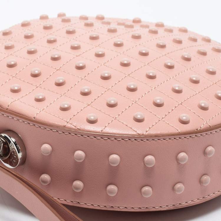 Pre Owned Tod's Pink Leather Round Gommini Crossbody Bag