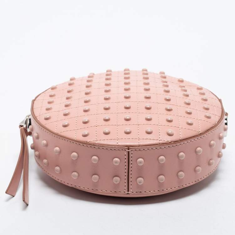 Pre Owned Tod's Pink Leather Round Gommini Crossbody Bag
