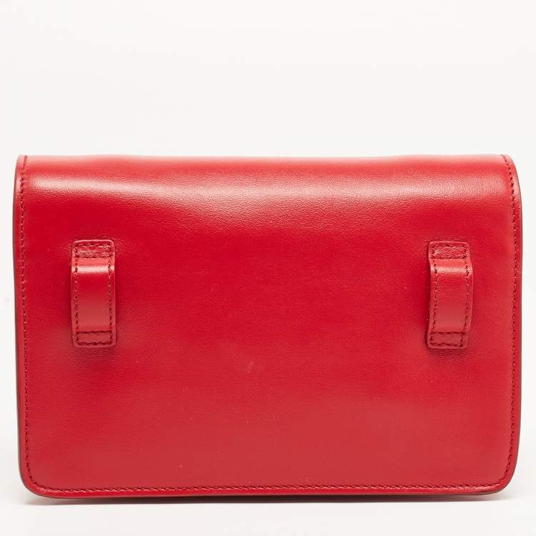 Pre Owned Tod's Red Leather T Timeless Micro Crossbody Bag