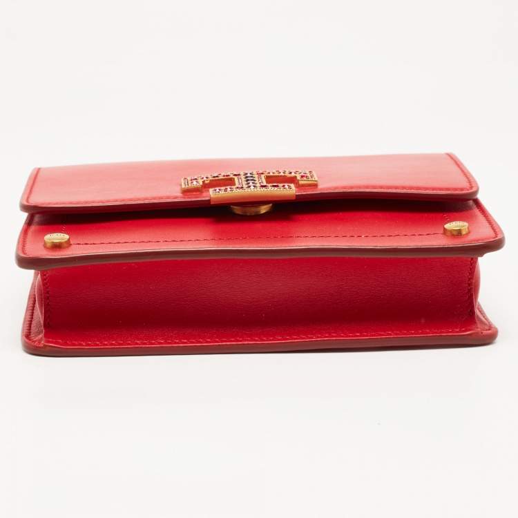 Pre Owned Tod's Red Leather T Timeless Micro Crossbody Bag