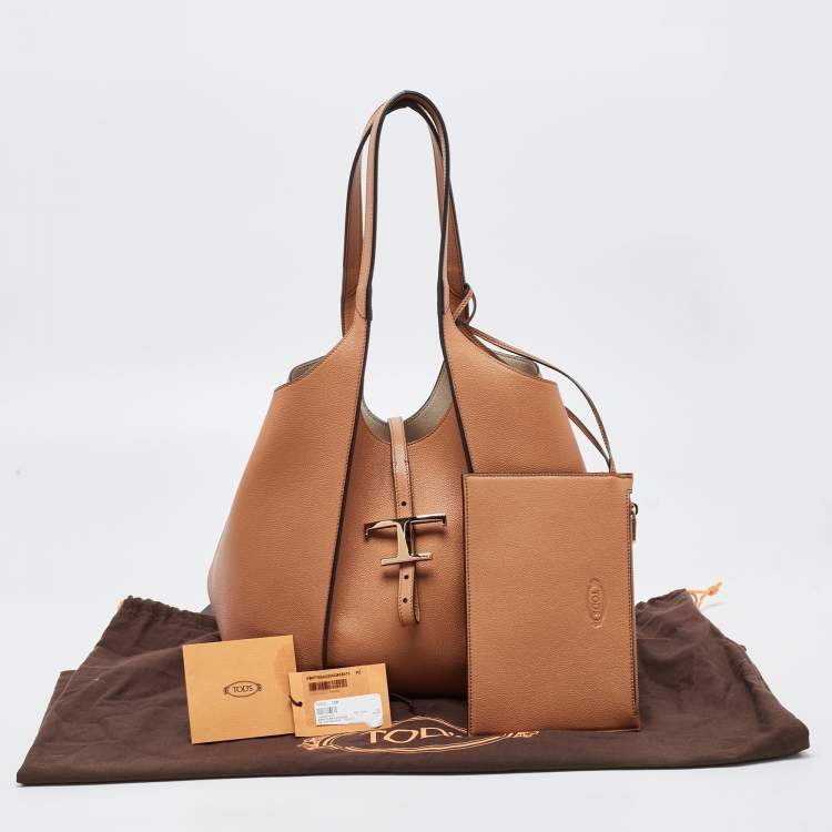 Pre Owned Tod's Brown Leather Small T Timeless Shopping Tote
