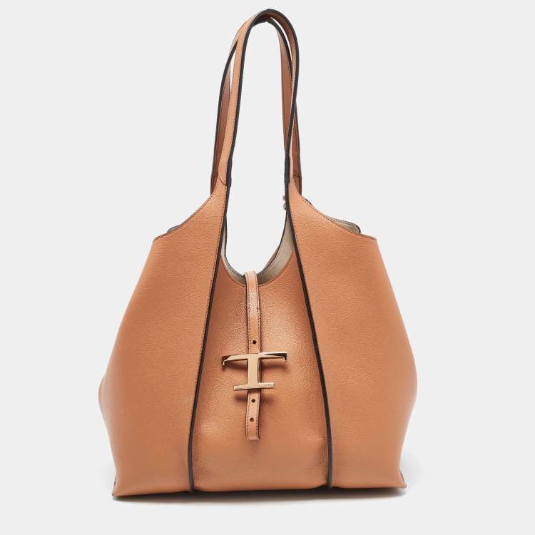 Pre Owned Tod's Brown Leather Small T Timeless Shopping Tote