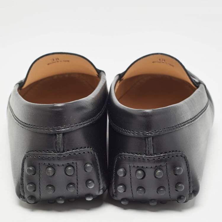 Pre Owned Tod's Black Leather Penny Driving Loafers Size 38
