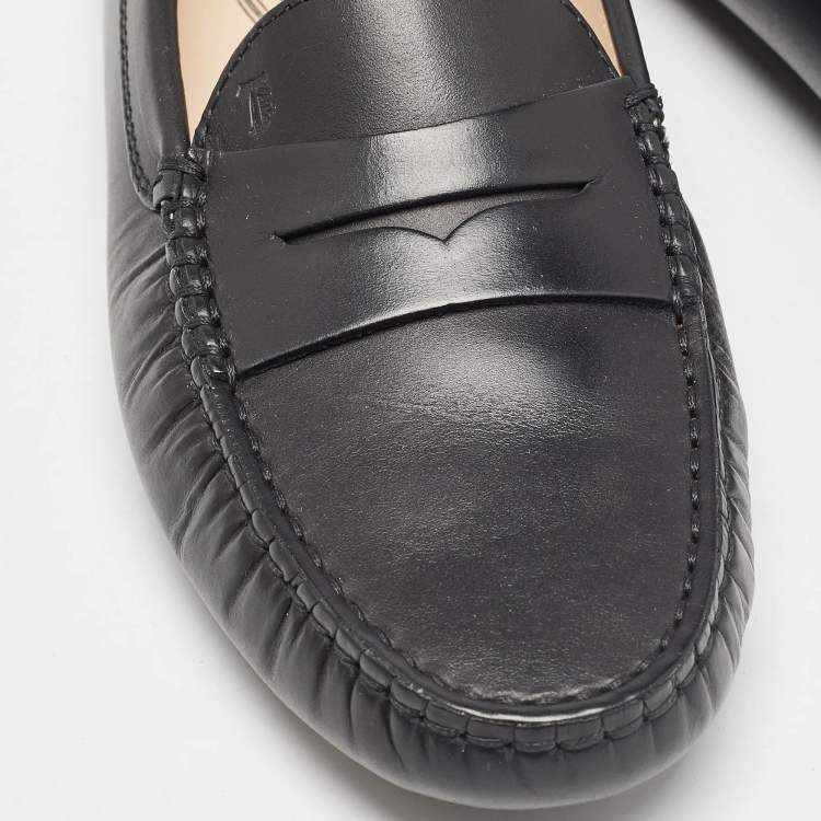 Pre Owned Tod's Black Leather Penny Driving Loafers Size 38