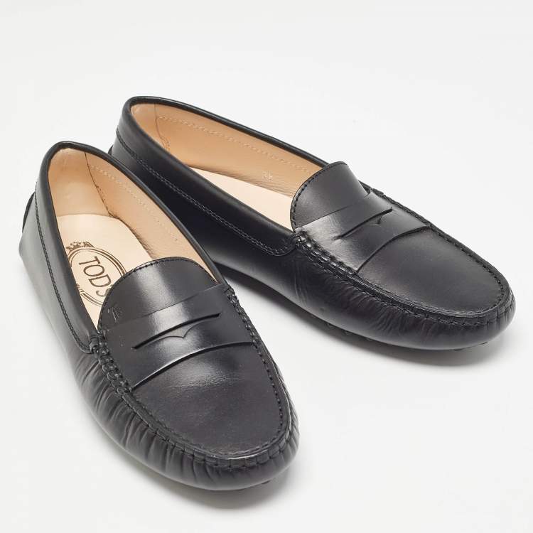 Pre Owned Tod's Black Leather Penny Driving Loafers Size 38