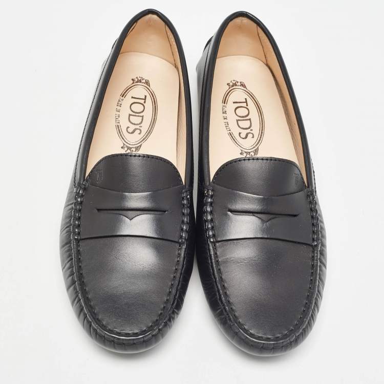 Pre Owned Tod's Black Leather Penny Driving Loafers Size 38