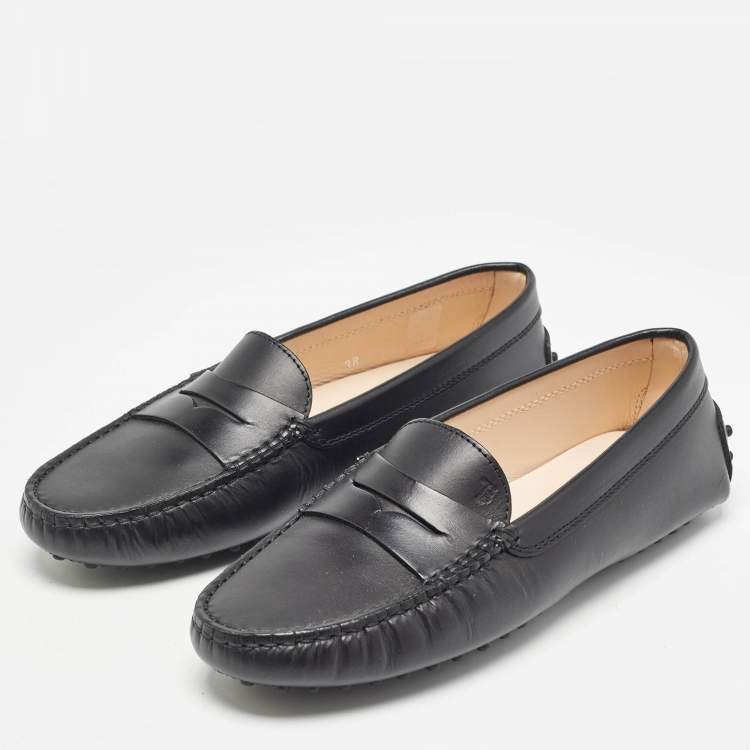 Pre Owned Tod's Black Leather Penny Driving Loafers Size 38