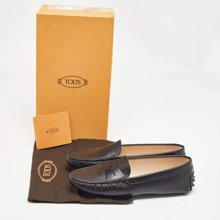 Pre Owned Tod's Black Leather Penny Driving Loafers Size 38