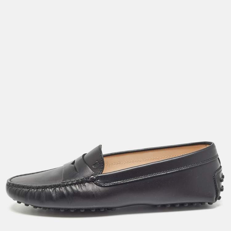 Pre Owned Tod's Black Leather Penny Driving Loafers Size 38