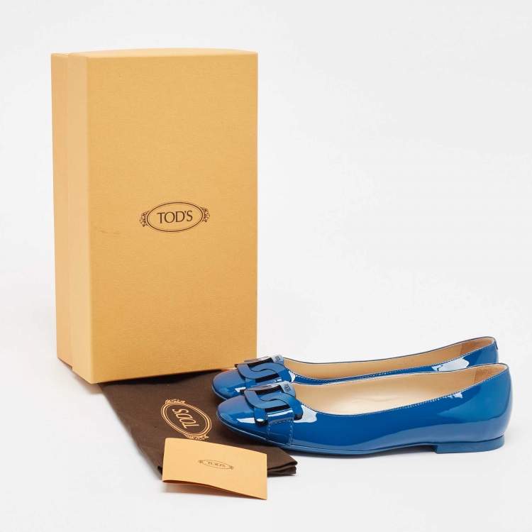 Pre Owned Tod's Navy Blue Patent Leather Ballet Flats Size 38.5