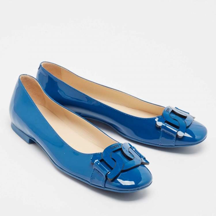 Pre Owned Tod's Navy Blue Patent Leather Ballet Flats Size 38.5