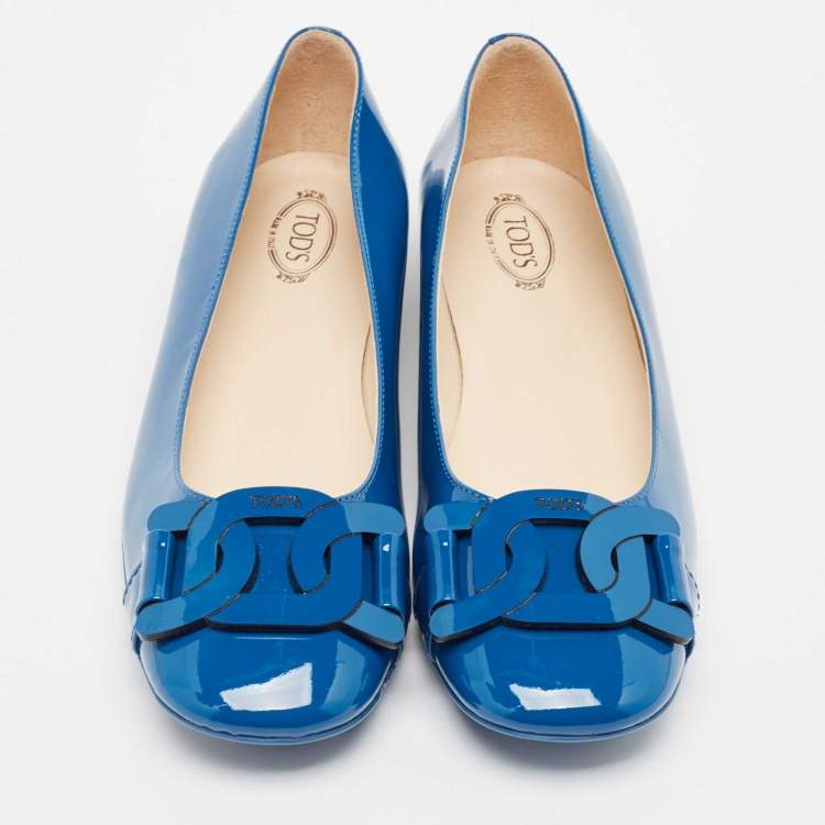 Pre Owned Tod's Navy Blue Patent Leather Ballet Flats Size 38.5