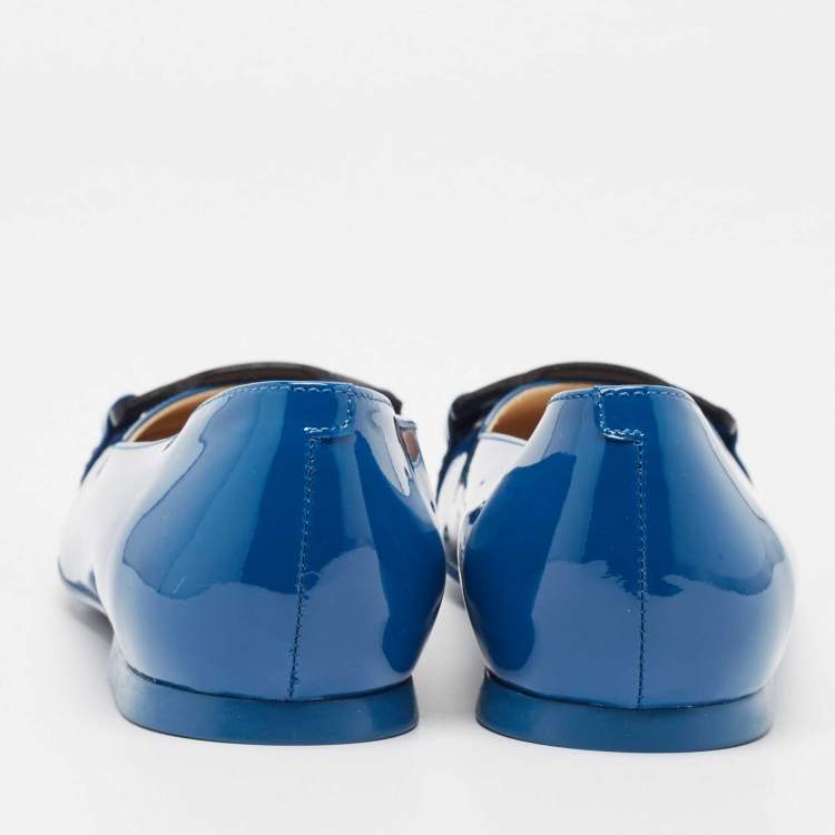 Pre Owned Tod's Navy Blue Patent Leather Ballet Flats Size 38.5