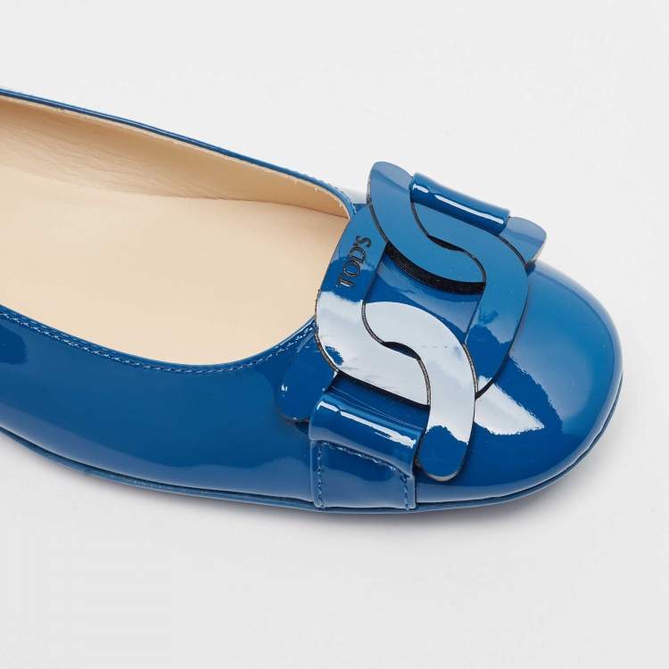 Pre Owned Tod's Navy Blue Patent Leather Ballet Flats Size 38.5