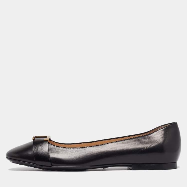 Pre Owned Tod's Black Leather Ballet Flats Size 38.5